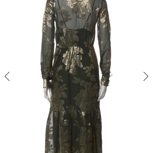 Saint Laurent Black and Gold Floral Tie-Neck Maxi Dress - Picture 2 of 3